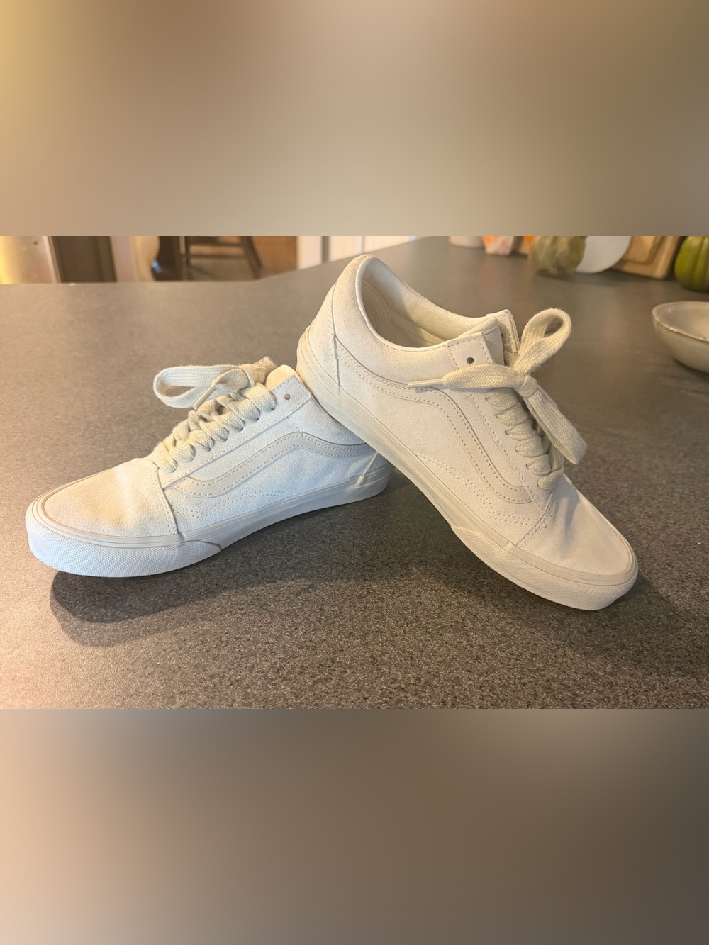 Vans All-White Low-Top Canvas/Learher Skate Sneakers